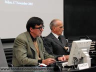 Bruno Latour at the conference in Milan, at his left Piero Bassetti